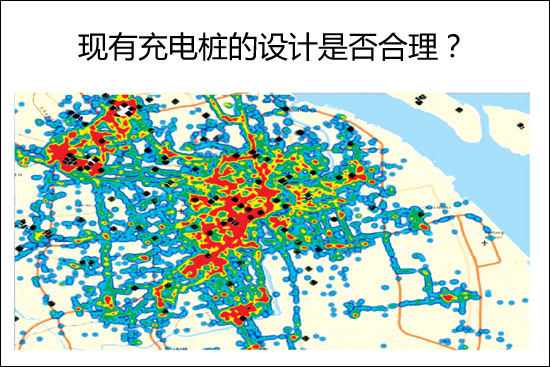 以2013年上海纯电驱动轿车行驶轨迹热点图和充电桩分布的叠加图为